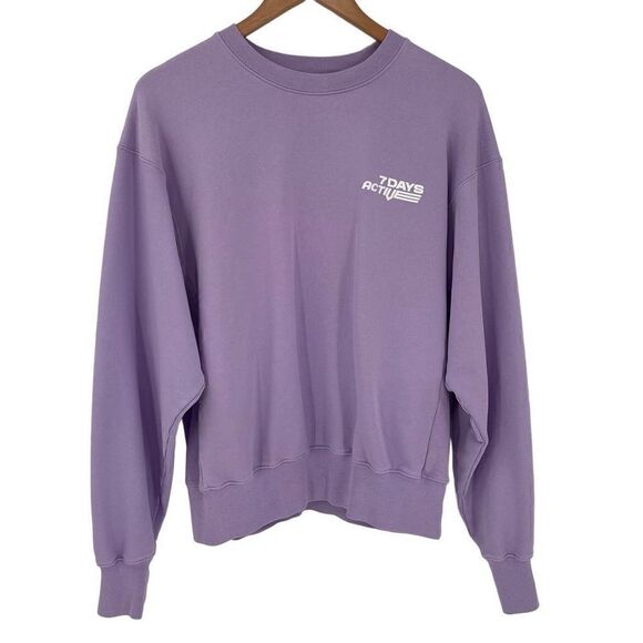 7 Days Active Summer Drop Monday Crewneck Sweatshirt Women Small Purple 90112 - Picture 2 of 7